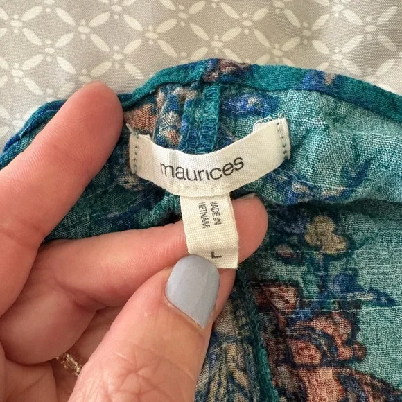 Large Maurices Teal Floral Mixed Print Kimono - Picture 8 of 12